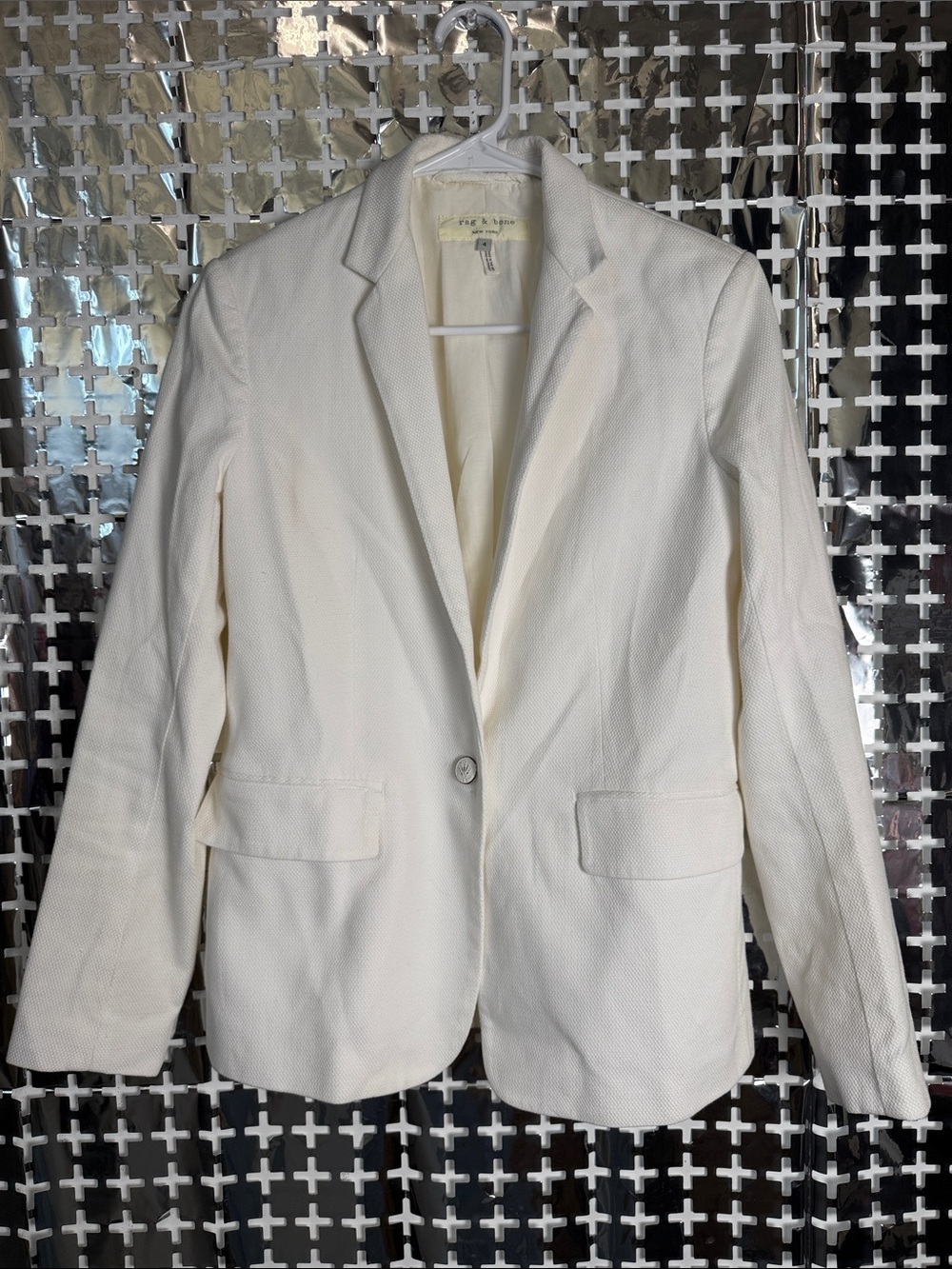 rag & bone Cream Single-Button Textured Blazer